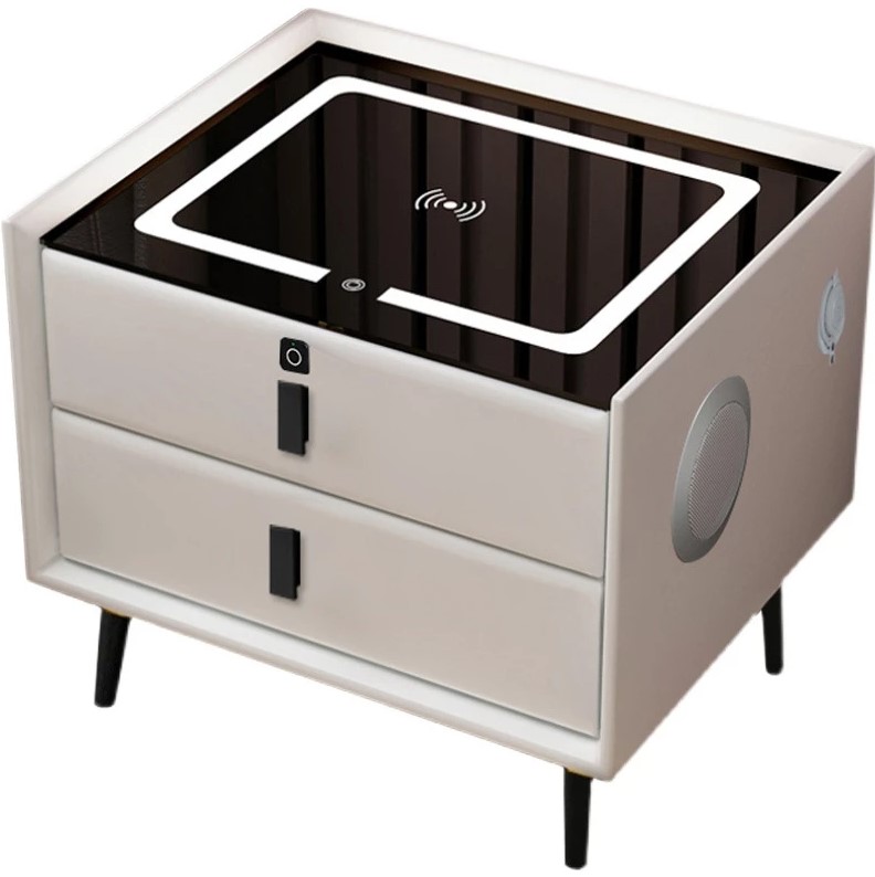Velador Inteligente De 2 Cajones Huella Bluetooth Cargador