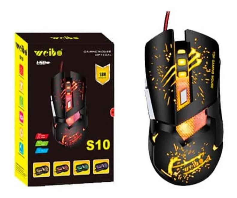 Mouse Gamer Weibo S10 Led Ergonomico 3200dpi 18MTS Cable RGB - Parub Importadora