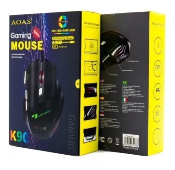 Mouse Gamer AOAS K90 Led Ergonomico 3200DPI 18mts Cable RGB
