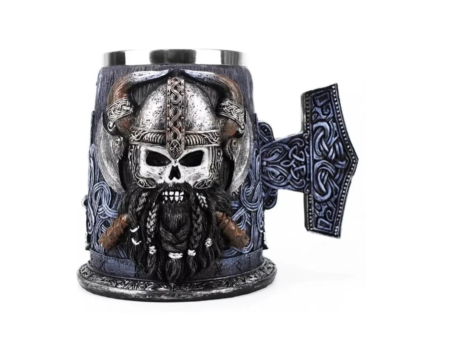Tazón Mug Calavera Guerrero Vikingo Acero Inoxidable 600ml