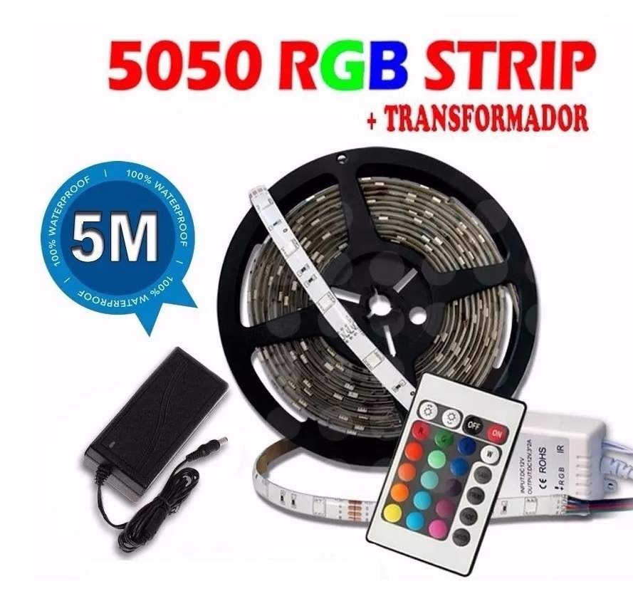 Cinta Tira Led 5050 Rgb 5mt Control Remoto Deco Hogar- Parub Importadora
