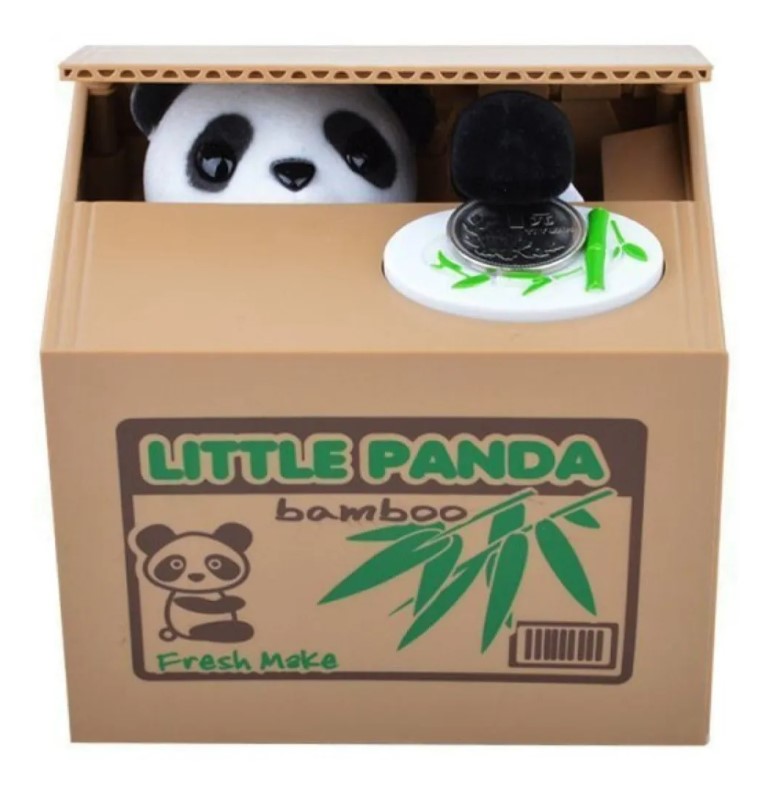 Alcancia Panda Roba Monedas A Pilas